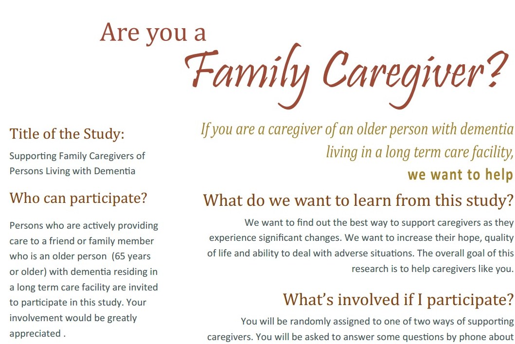 Study To Support Caregivers Of Those Living In LTC With Dementia